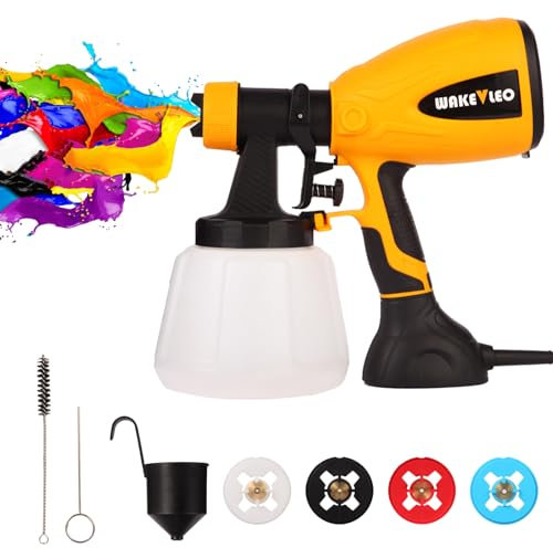 WAKEVLEO 600W Paint Sprayer, 3 Adjustable Spray Patterns, 4 Nozzle Sizes, and 1200ml Electric Spray Gun for Home Interior Cabinets, House, Fence, Ceiling, 0-1000ml/min Flow Rate Control