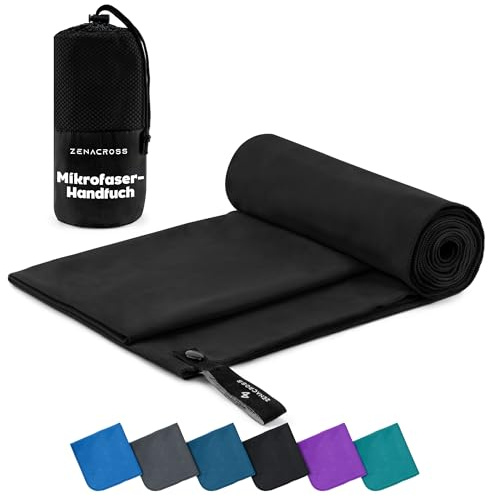 ZENACROSS Serviette Microfibre avec Sac de Transport - Serviette Sport Compacte, Séchage Rapide et Absorbante Taille M - 140 x 70 cm - Noir