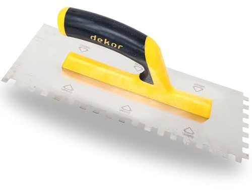 DEKOR Notched Trowel - 18 x 4.75 - Square Notch 5/16 - German Stainless Steel - Tile Tools, Concrete and Drywall Trowel, Made in Europe for DIY & PRofessional Use (Plastic Handle)
