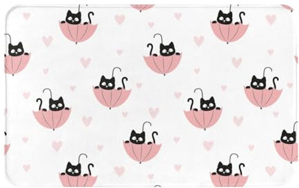 VOSERY Alfombra de baño de 76,2 x 50,8 cm, suave, absorbente, antideslizante, lavable a máquina, paraguas, gato, alfombrilla de baño, alfombra de ducha para baño