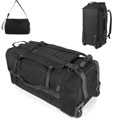 Bagenerous Borsone pieghevole con 2 ruote, borsa da viaggio con scomparto separato per scarpe, 86 l, 76,2 cm, Nero