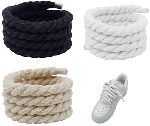 3 stycken tjocka skosnören 150 cm runda skosnören bomullsrep 8 mm snören rep för flygvapen 1 tjock repsko för gör-det-själv-skor stora skosnören för sneakers, Svart, vit, beige, Taglia unica
