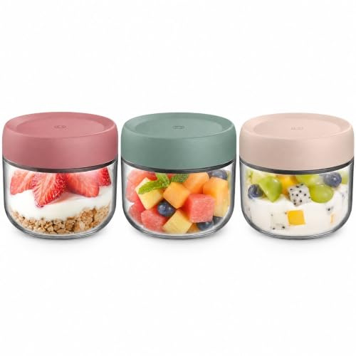 Overnight Oats Jar 3Pcs Mason Clear Glass Jars 10Oz Leakproof Reusable | Oatmeal Salad Food Yogurt Glass Containers with Lids, for Pickling Cereals Milk Fruit Condiment Dressing Sauce Snacks Juice