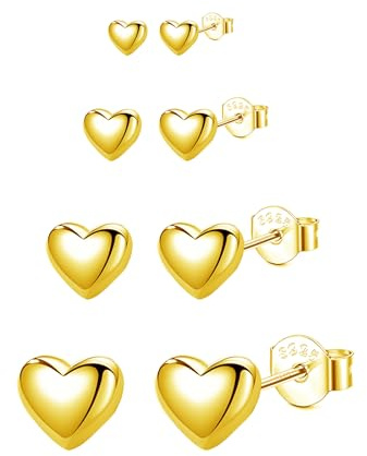 Hinvan 4 Paia Orecchini Cuore Donna Bambina in Argento 925, Orecchini Donna Oro Bottone Piccoli 4/5/6/7MM