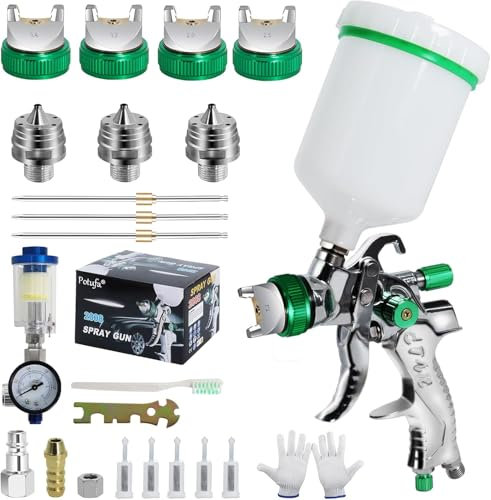 Kit de Pistola de Pintura HVLP con 4 Boquillas, Pistola Pintura Compresor Paredes y Techos Pistola Pulverizadora de Gravedad con Boquillas de 1.4&1.7&2.0&2.5 mm y Accesorios para Pintura