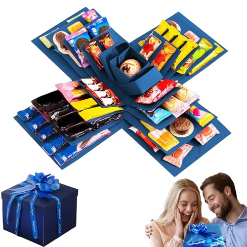 Diy Explosion Geschenk-Box, Explosionsbox Geburtstag Gross, 5-Lagige Kreative Geschenkbox Explosionsbox, Diy Handgemachte Überraschung Box, Geburtstag, Jubiläum, Hochzeit, Blau