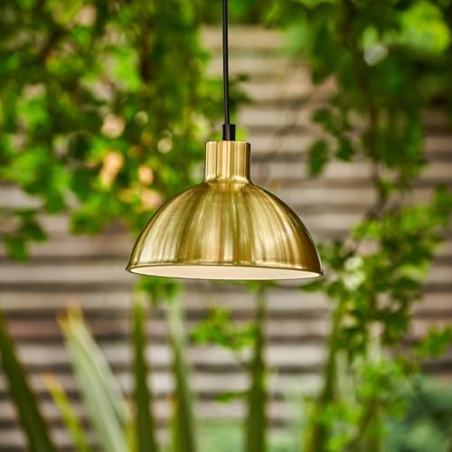 Omniance Verdi Rechargeable Pendant Light Brass, Light Source and Remote | Cordless dimmable colour changing hanging lamp, 20 hour battery, USB C, for gazebo, garden room and dining