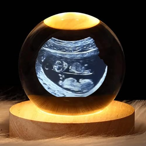 HDLOVE Bola De Cristal Personalizada Con Lámpara Po, Marcos For Ecografías, Foto En Cristal 3D Grabada A Medida, Regalo Ideal For Futuros Padres(6cm Warm Light)
