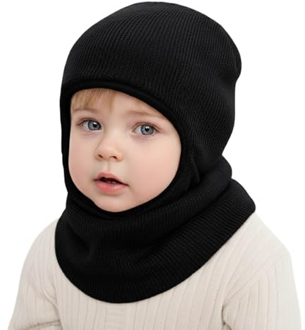 DRESHOW Kinder Wintermütze Warme Schal Schlupfmütze Strickmütze mit Kapuze aus Fleece Weiche Schalmütze Beanie Mütze für Kleinkinder Jungen Mädchen 1-6 Jahre
