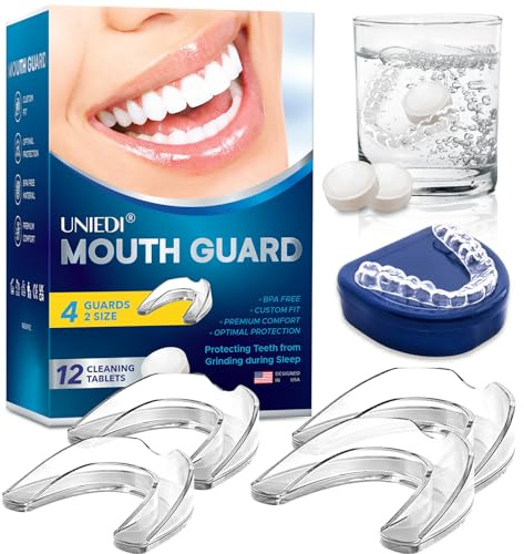 Scricchiolio per denti notturni – Guide dentali modellabili per la protezione da digrignamento dei denti e mandibole – binari notturni per adulti con 12 compresse detergenti (2,5 in)