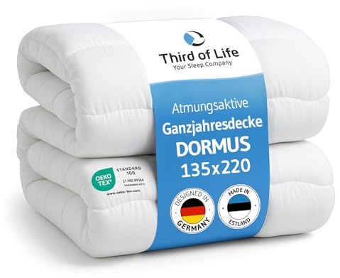 Third of Life Ganzjahresdecke 135x220, Ökotex 100, Bettdecke 135 x 220 für das ganze Jahr, Atmungsaktive Steppdecke von Schlafexperten, Blanket Made in EU atmungsaktiv