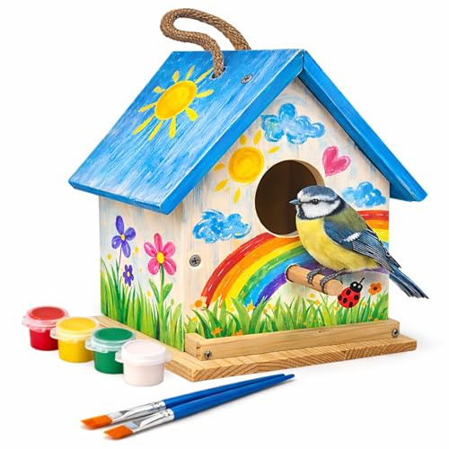 TOOWORK Vogelhaus Bausatz Kinder zum Bemalen – Bastelset Kinder DIY Holzbausatz – Vogelhaus selber bauen – Nistkasten Bausatz – Basteln mit Kindern, Kindergeburtstag & Geschenkidee