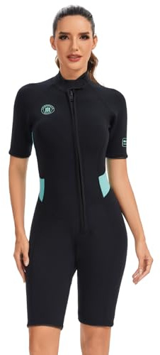 Lemorecn Combinaison de plongée shorty de 2 mm pour homme et femme - En néoprène ultra extensible - Manches courtes - Fermeture éclair avant - Maillot de bain thermique
