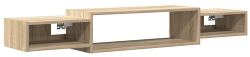 Favemtsl Mobile TV sospeso, mobile TV in legno di quercia Sonoma, lungo 140 cm, con 3 scomparti aperti, mensola sospesa da parete per soggiorno e media