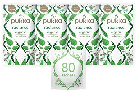 Pukka Herbs | Radiance Organic Herbal Tea Box | Fennel, Aloe Vera, Peppermint, Dandelion and Nettle Tea | Perfect For An Inner Glow | Caffeine Free | 4 Packs | 80 Plant Based Biodegradable Tea Bags
