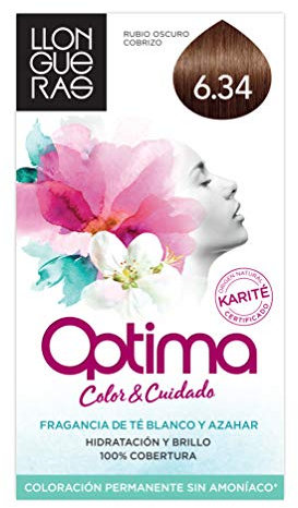 Llongueras Optima Tinte de Cabello Permanente sin Amoniaco Tono #6.34 Rubio Oscuro Dorado Cobrizo