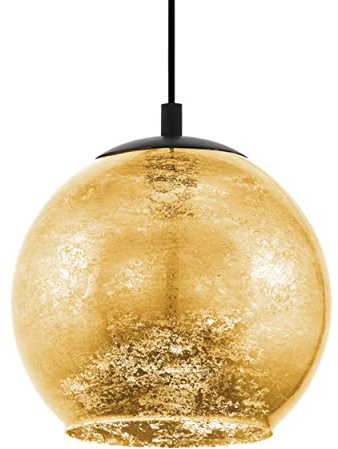 EGLO Hängelampe Alabraccin, Pendelleuchte Esstisch, Hängeleuchte aus Metall in schwarz und Glas in gold, Esszimmerlampe hängend, E27 Fassung, Ø 27 cm