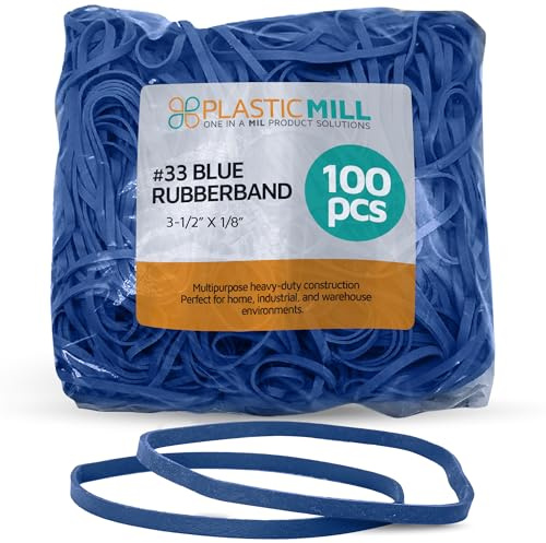 PlasticMill Blue Rubber Bands Size 33 (3 1/2 x 1/8) - #33 Colored Rubber Bands Office Supplies - Strong, Elastic Bands for Crafts, Balloon Garland, Cash, File Folders (100-Pack)
