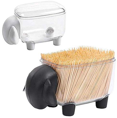 HomDSim 2 Pack Sheep Shape Cotton Swab Holder,Cotton Bud Small Q-Tips Toothpicks Brushes Pin Holder Box Case Storage Organizer Jar with Clear Lid Dustproof Cover Black + White