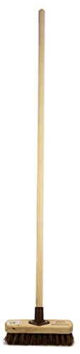 Deck Scrubber Brush with Handle - Wooden Pole Stiff Floor Broom Head Hard Bristle - For Cleaning Patio Decking & Garden Pathways By Newman and Cole (Unassembled, Pack of 1)