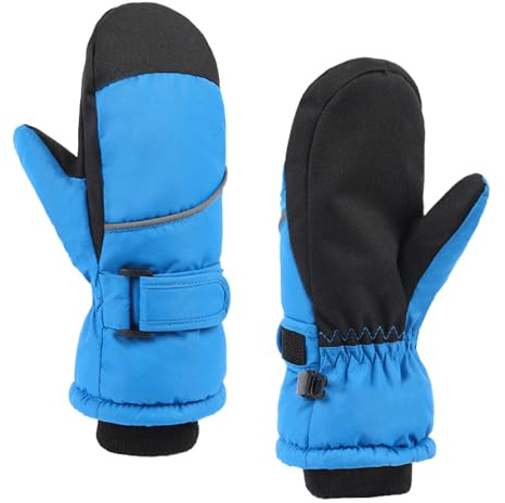 TRIWONDER Kids Winter Snow Mittens, Waterproof Warm Kids Ski Gloves Thermal Fleece Outdoor Snowboard Snow Gloves for Baby Boys Girls (Blue - 5-7 Years Old)