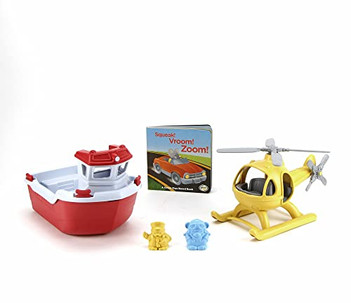 Green Toys Rescue Boat & Sound Board Book Bundle