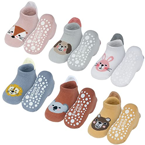 Vicloon Rutschfeste Socken für Baby, 6 Paar Baby Socken Baumwolle, Kleinkind , kurz Kinder Anti Rutsch SockenKinder Anti Rutsch for Babies Toddlers and Kids
