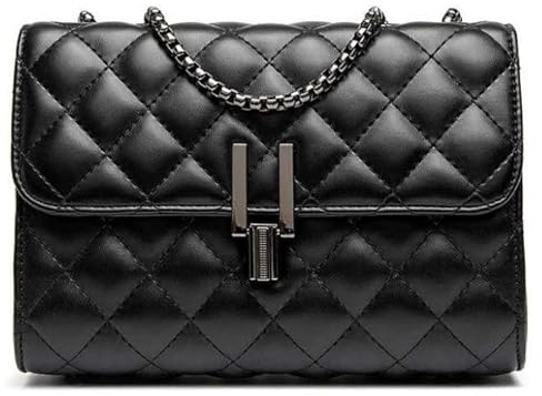 Jesata Sac à main matelassé à bandoulière avec rabat et sangle de chaîne - Pochette de soirée noire pour femme, Noir , Medium