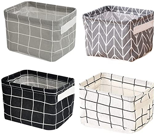 JEOPKO 4 Packs Fabric Storage Basket Organizer with Handles, Foldable Waterproof, Small Baskets and Household Square Mini Box, box.