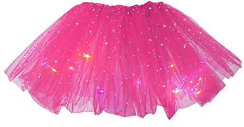 Oyolan Tutu Ljus LED-kjol flicka barn stjärna paljett glänsande kjol tyll tutu balett prinsessa danskjol prestanda scen show 3–8 år, Typ A rosa, 3-8 ans