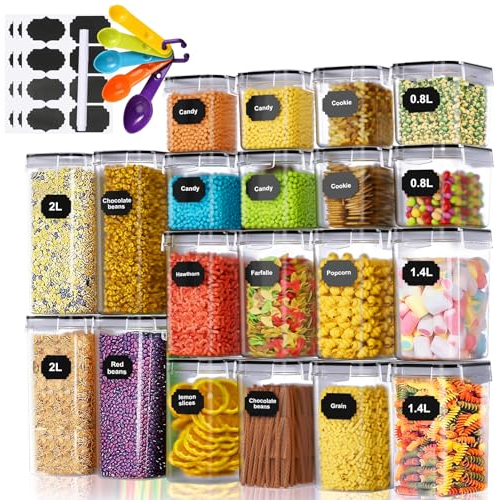 Cinnani Vorratsdosen Set of 20, Vorratsdosen mit Deckel Luftdicht Set, Müsli Schüttdose & Frischhaltedosen, BPA frei Mottensichere Küchen Organizer mit Etiketten Vorratsbehälter 2.8L 2L 1.4L 0.8L