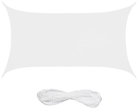 Relaxdays Sonnensegel, 2 x 4 m, wasserabweisend, Polyester, Spannseile, Segeltuch rechteckig, Garten, Balkon, weiß