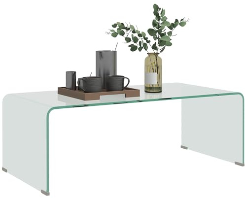 HOMCOM Tavolino Moderno Monoblocco per Salotto con Piedini Antiscivolo, Tavolino di Vetro Temperato, 100x50x35 cm, Trasparente