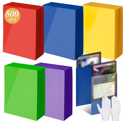 500 Pezzi Buste Proteggi Carte, 66 x 91mm Bustine trasparenti carte, Card Sleeves Custodie Morbida per Dimensioni Standard Varie Carte da Collezione Giochi di Carte Collezionabili(5 Colori)
