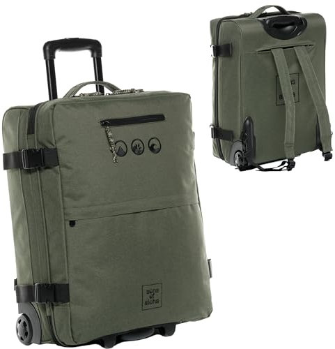 SONS OF ALOHA Backpacker Rucksack mit Rollen 3 in 1 - Handgepäck Koffer Kane Hybrid Backpack-Boardgepäck mit Rollen, 55 x 40 x 20 cm - wasserabweisend recyceltes PET, grün-Olive