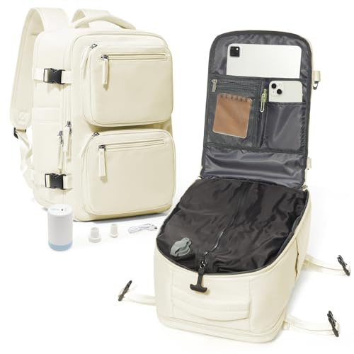 suradar Mochila al Vacío Mochila Viaje Cabina Avion 40x20x25 Ryanair Mochilas Vacio con Bomba para Hombre y Mujer con Sistema de Compresion Beige