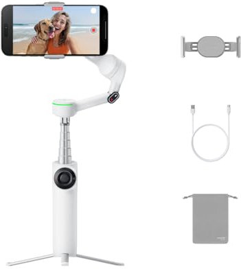 Insta360 Flow 2 Pro Blanco - Gimbal con IA para teléfono, Seguimiento en más de 200 apps con Apple DockKit, multipersona y panorámico de 360º, con trípode/Selfie Stick, estabilizador iPhone/Android