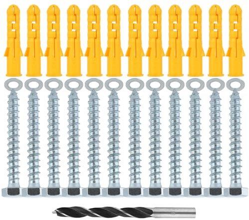 M10 x 50 mm Lot de chevilles et de vis murales pour maçonnerie - Vis à brique robuste - Fixations murales avec vis tire-fond et rondelle - Vis à béton pour support TV - Mât d'antenne