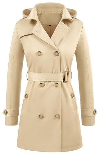 Tuopuda Trench da Donna a Doppiopetto Cappotto Lungo Giacca Leggero Classico Trench Impermeabile Antivento Trenchoat per la Primavera e L'autunno(Cachi,XXL)