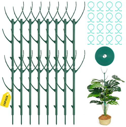 Monstera - Confezione da 16 pali di supporto per piante impilabili, per interni ed esterni, resistenti, per piante rampicanti e in vaso, accessori per filodendro
