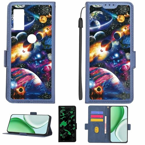 Aroepurt fodral kompatibelt med ATT Jetmore Cricket Jetmore telefonfodral flipskydd [med härdat glas skärmskydd] [RFID-blockering] [ljuseffekt] LPT-XQ