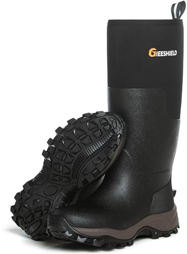 GIEESHIELD Rubber Boots for Men & Women – Ultra-Light Waterproof 6mm Neoprene Insulated Boots with Anti-Slip Sole, Warm Hunting & Rain Boots for Farming, Snow, Mud(Black, Next Camo G2)