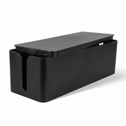 ZUPAPJO Negro Plegable Caja Organizadora Cables, Caja Cables Organizador de Plástico para Ocultar Enchufes Eléctricos, Antideslizante, Apto para Oficina y Hogares(40 x 14,5 x 12,7 cm)