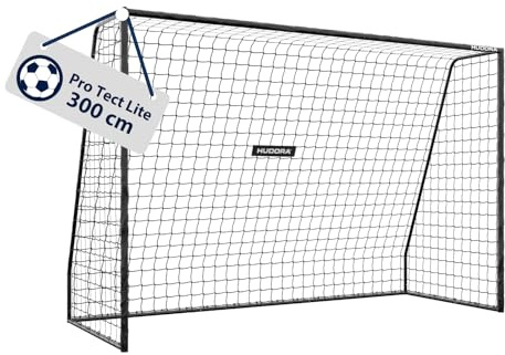 HUDORA Portería de fútbol Pro Tect 300 Lite – portería de fútbol con Bastidor Acolchado para Exteriores – Montaje rápido con Sistema Clic – Estructura de Acero Resistente para niños y jóvenes – Negro