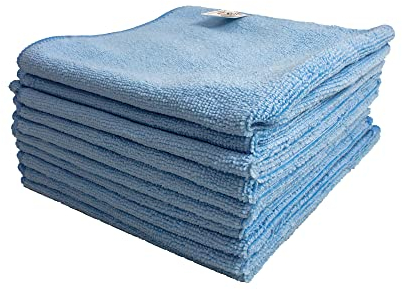 Optima Proclean Shine - Panno in microfibra blu, confezione da 10, misura grande, 40 x 40 cm, super morbido, senza striature, lavabile, per cucina, bagno, superfici, specchi, auto