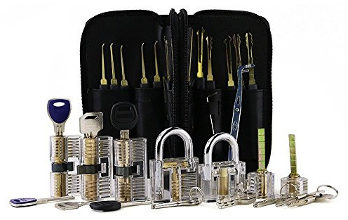 Loboo Idea Kit de herramientas de 24 piezas para ganzúas de cerradura con 7 unidades de herramientas transparentes para picar candados para principiantes y cerrajeros profesionales