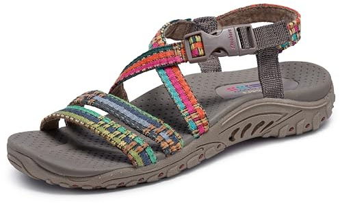 Skechers Women's Reggae-Sew Me-Boho Woven Strappy Slingback Sandal, Taupe/Multi, 7