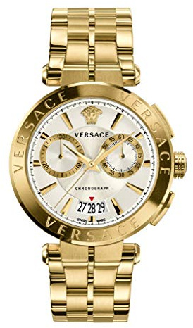 Versace Herren-Armbanduhr mit Quarzuhrwerk, Armband und Gehäuse aus Edelstahl, goldfarben, analoges Display in Grau - VE1D00419