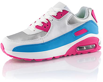 Fusskleidung® Damen Herren Sportschuhe Dämpfung Sneaker leichte Laufschuhe Silber Pink Blau EU 38