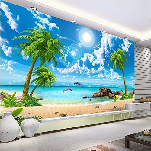 XTSWallpaper Papel Tapiz Fotográfico 3D 400X280Cm Azul Cielo Playa Autoadhesivo Pvc Impermeabile 3D Mural Papel Tapiz Sala De Estar Dormitorio Sofá Fondo Pared Pegatina De Pared Arte